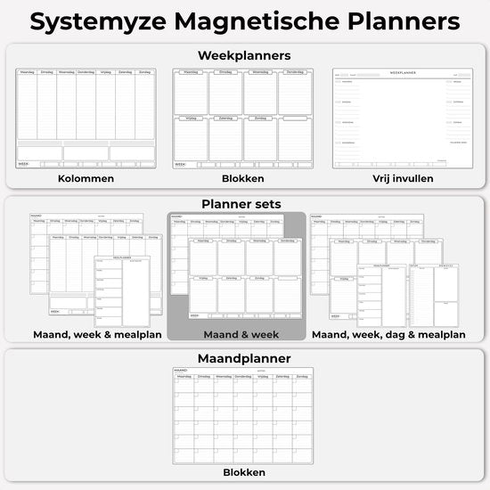 Systemyze - Planificateur mensuel et hebdomadaire - Tableau blanc magnétique - Planificateur mensuel magnétique - Marqueurs et gomme inclus - Format A3