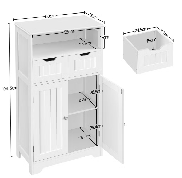 Armoire de salle de bains Yaheetech avec étagère réglable - Blanche - 60 x 30 x 104,5 cm