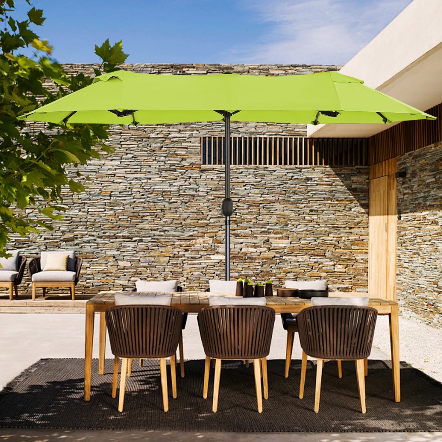 Parasol double Angel Living - 2,97 x 1,53 m - avec manivelle - UPF 50+ - vert pomme