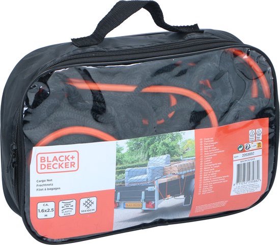 BLACK+DECKER Filet de remorque - 2 x 3 M - Elastique extensible - Dans sac de rangement - Noir