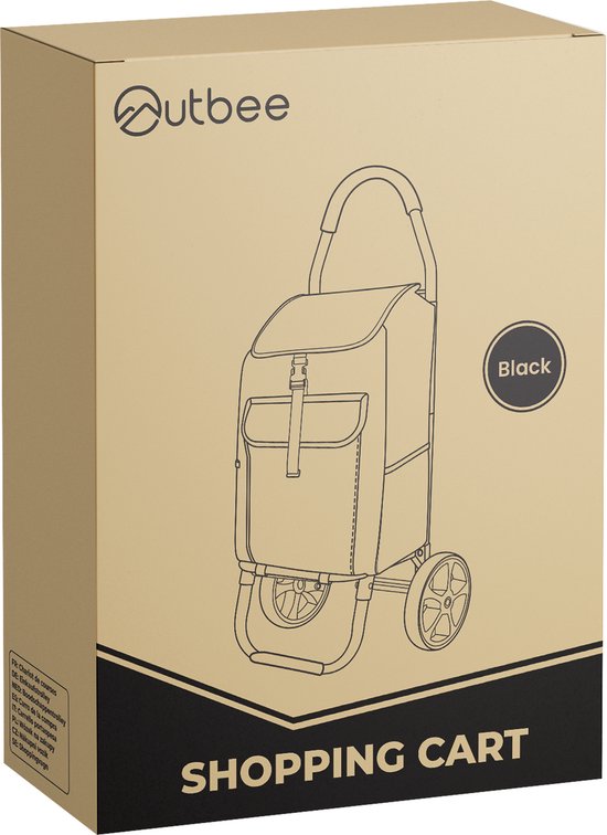 Outbee Chariot de courses - Pliable - Polyester - Avec roues EVA - Cadre en aluminium - Capacité de charge 45 kg - Noir