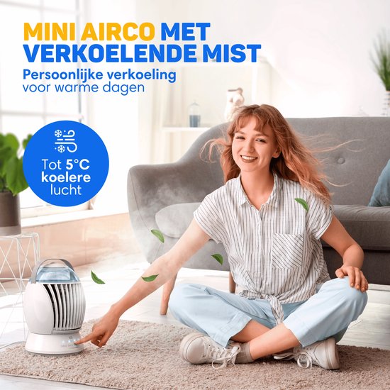Vulpes Goods® Tech - Mini climatiseur ELITE - Refroidisseur d'air mobile avec télécommande - Refroidisseur d'air 6 en 1 - 3 modes d'humidification avec fonction oscillante - 3 vitesses de ventilation - 100 % anti-fuites - Câble et adaptateur fournis - Pou