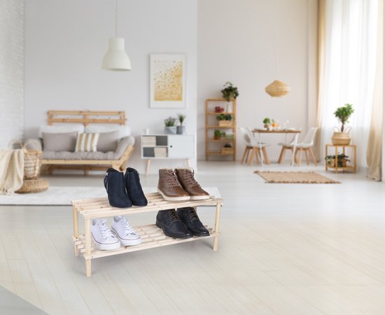 alpina Shoe Rack - 74 x 26 x 30 CM - Deux couches - Bois - Certifié FSC - Beige