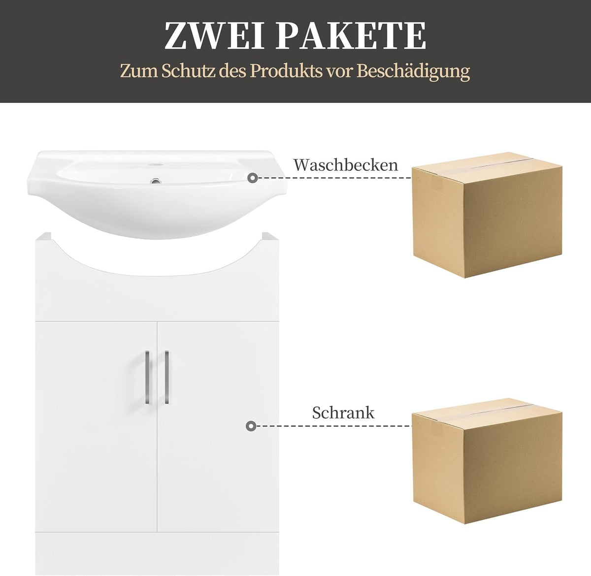 Meuble de salle de bains Yaheetech avec lavabo - Blanc brillant - 61 x 43,5 x 84 cm - Meuble indépendant, lavabo en céramique