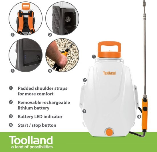 Arroseur dorsal Toolland avec batterie rechargeable - 12 L