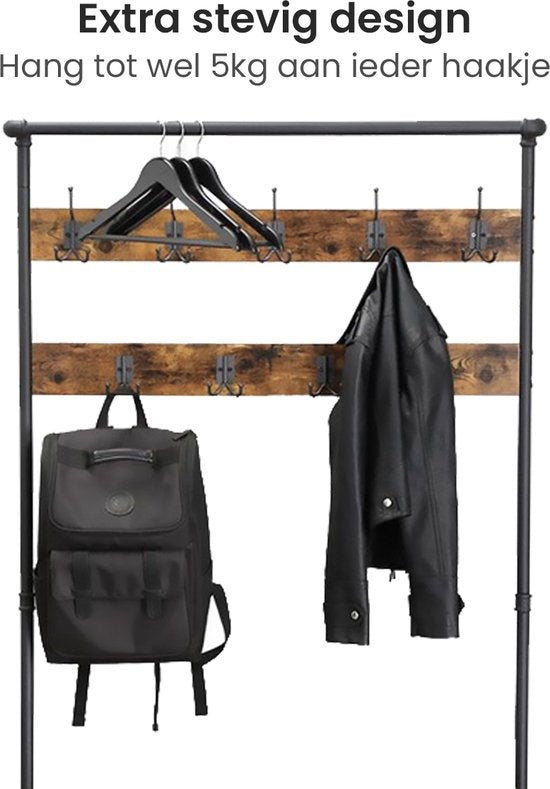 Goliving Porte-manteau XL - Porte-manteau - Porte-chaussures - Montant - Armoire industrielle - Métal/Bois - 100 x 41,5 x 182 cm - Marron/Noir