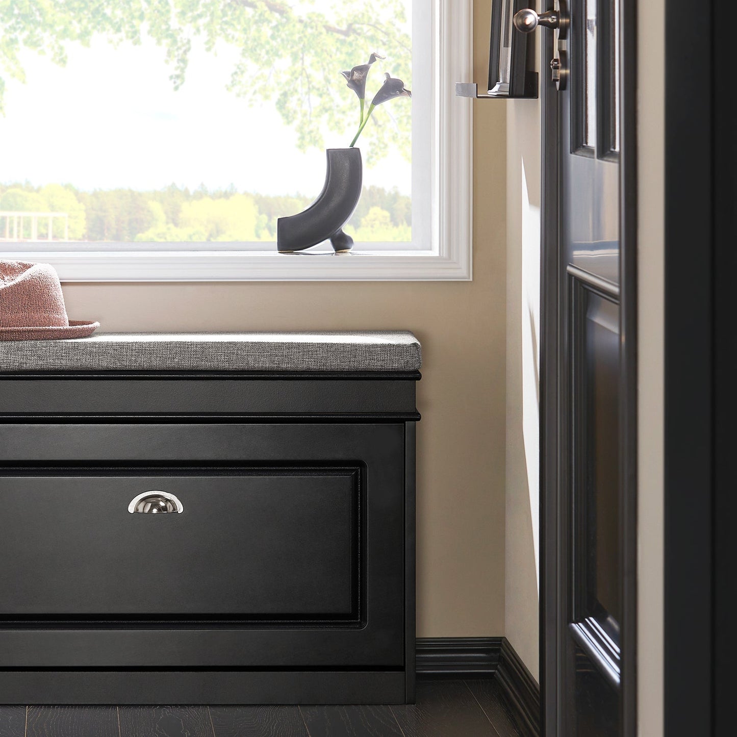 SoBuy Meuble à chaussures avec assise rembourrée - MDF - Max. 150 kg - 75 x 24 x 51 cm - Noir/ Gris