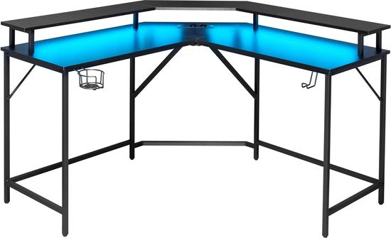 Bureau d'angle - bureau gaming - bureau en L - ports USB et USB-C et prise d'alimentation intégrés dans le plateau - éclairage LED - plateau de 130 x 130 x 50 cm