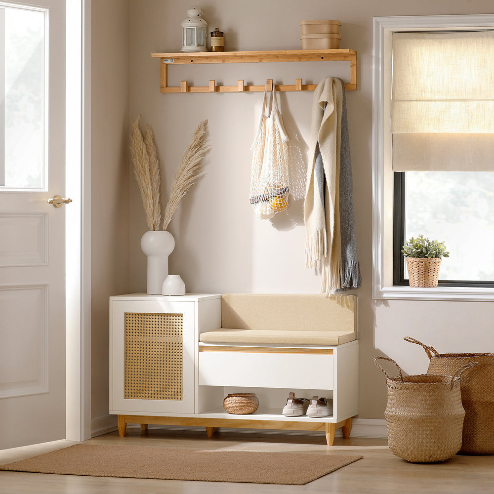 SoBuy FSR128-W Meuble à chaussures - 1 porte - 1 tiroir - compartiment ouvert - 100 x 35 x 60 cm - blanc