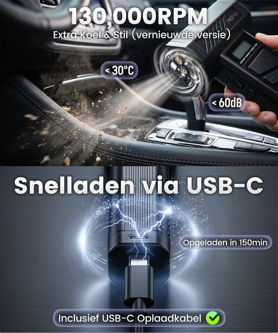 Aspirateur à main sans fil avec souffleur d'air 130 000 tr/min - Aspirateur de voiture sans fil - Aspirateur à main - Souffleur d'air à batterie - Air comprimé - Ventilateur turbo