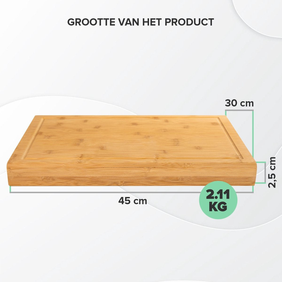 Planche à découper en bois Coninx pour plan de travail, comptoir ou table | Planche à découper avec bord de support et rainure pour jus de fruit | 45x30CM | 2,5CM Epaisseur | Bambou