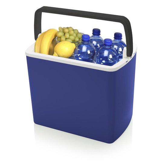 Campart Coolbox CB-8624 - Glacière 22 litres - Légère avec poignée - Système de refroidissement thermoélectrique - Avec prise 12V pour le voyage et la voiture - Convertible en prise 230V - Bleu