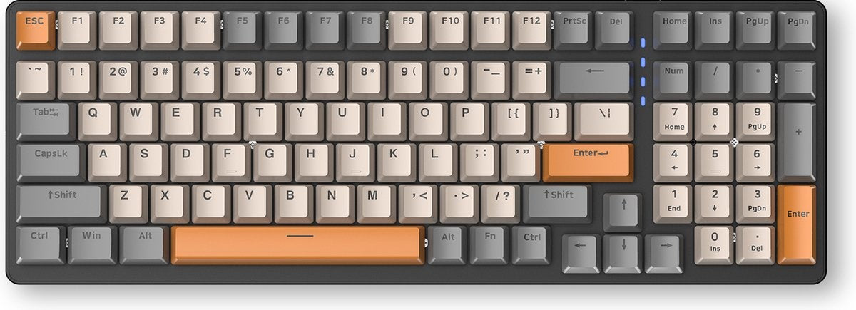 "Clavier de jeu mécanique Fuegobird K3 - 100 touches - Switch rouge - QWERTY - Rétroéclairage RGB - Gris/Orange"