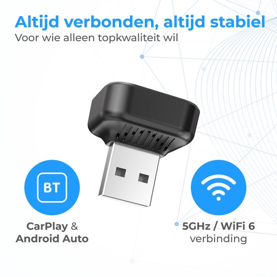 Nuvance CarPlay Dongle - Bluetooth Dongle - CarPlay Wireless - USB & USB C - Convient à Android Auto & CarPlay