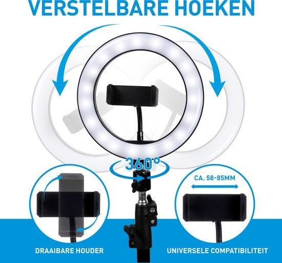 Lampe annulaire Grundig avec trépied et support de téléphone - réglable jusqu'à 210 cm - convient pour TikTok et YouTube - 3 modes d'éclairage