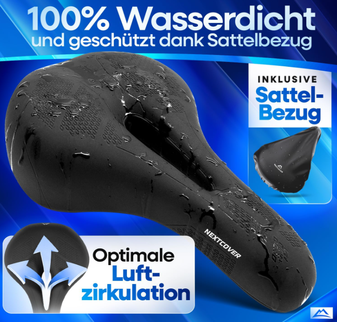 Selle de vélo NextCover - Noire - 26 x 18 x 10 cm - Mousse à mémoire de forme, ergonomique