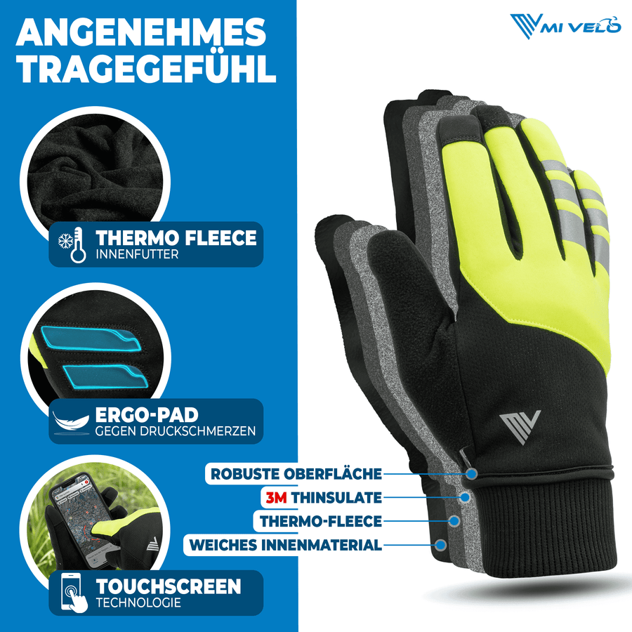 MIVELO THERMO-FIT Gants d'hiver - Polaire thermique & 3M Thinsulate - Jaune - Unisexe - Taille XL