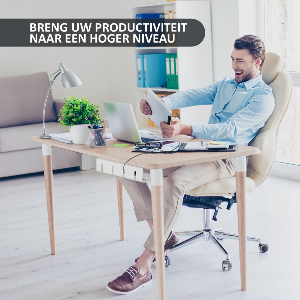 Stilemo Cable Tray Desk - Support de câbles 43 CM - Organisateur de câbles 5 KG de capacité de charge - Blanc