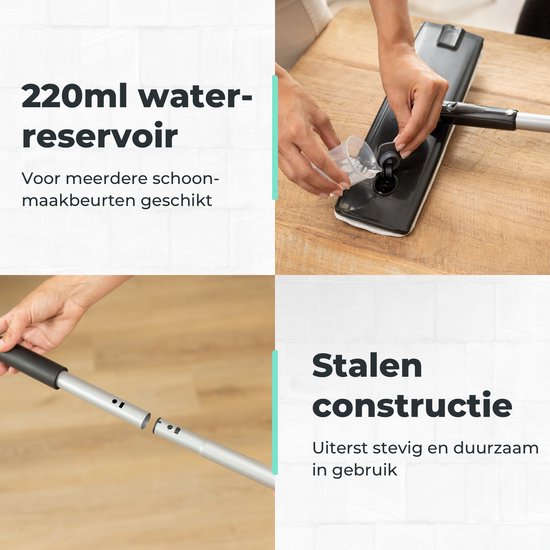 CLEANLY Mopping System with Spray and Wringer 136 cm - Floor Wiper - Mop Set with Foldable Bucket - Spray Mop - Width 36 cm - Black, Grey