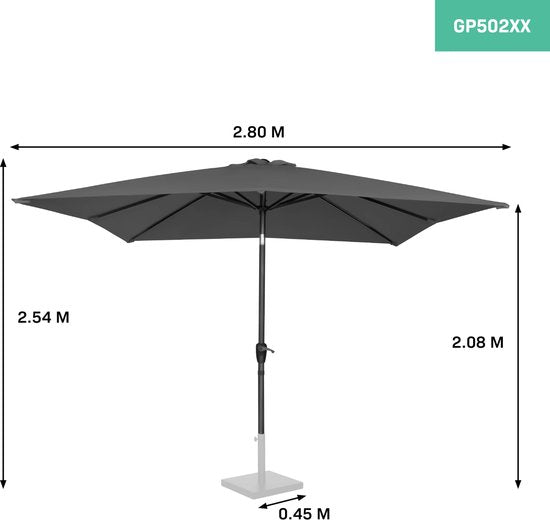 VONROC Premium Parasol à manche Rosolina 280x280cm - Housse de protection incluse - Parasol carré - Inclinable - Toile résistante aux UV - Gris