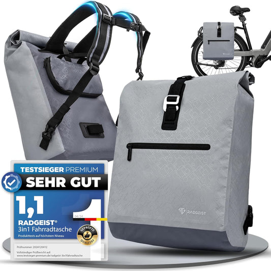 RADGEIST sac à vélo pour porteur I sac à vélo & sac à dos I sac à vélo pour femmes & hommes I sac à bandoulière & sac à vélo pour vélo 20L gris