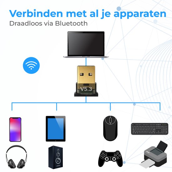 Adaptateur Bluetooth Nuvance - 5.3 - Récepteur Bluetooth - USB - Clé Bluetooth pour PC - Compatible avec Windows 11/10/8/7