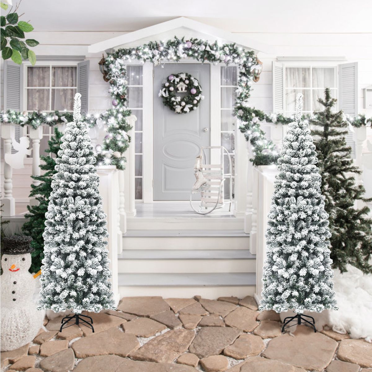 coast 180 cm Arbre de Noël Pencil - Vert/Blanc - Sapin de Noël artificiel en pin enneigé avec support en métal