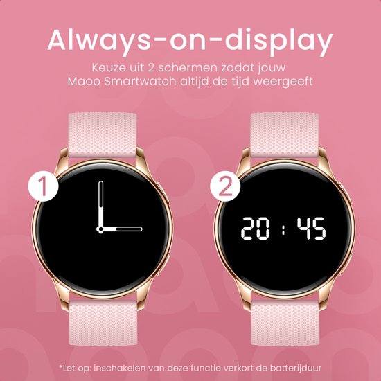 Maoo Ventura AMOLED Smartwatch Ladies - Acier inoxydable et bracelet en silicone 3x - Podomètre - Moniteur de fréquence cardiaque - Moniteur de sommeil - Multisport - Convient à Android et iOS - Rose Gold et Pink