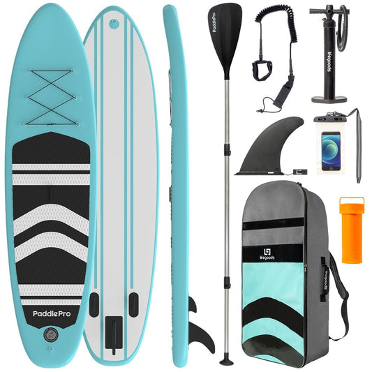 LifeGoods SUP Board - Inflatable Paddle Board - Set complet - Max. 135KG - 320x81cm - Vert menthe/Noir