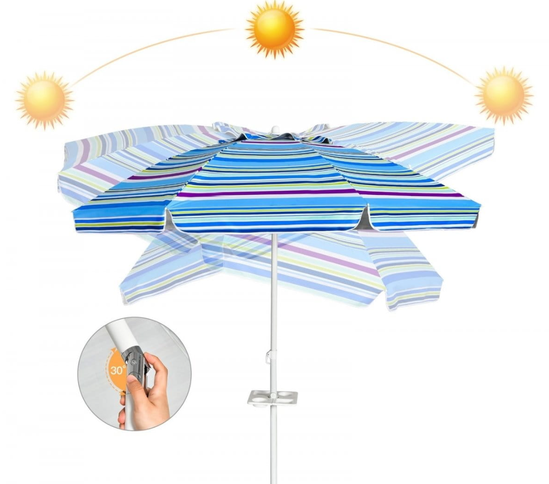 Parasol de plage réglable Coast - avec poignée - protection UPF 50+ - 200 x 220 cm - bleu