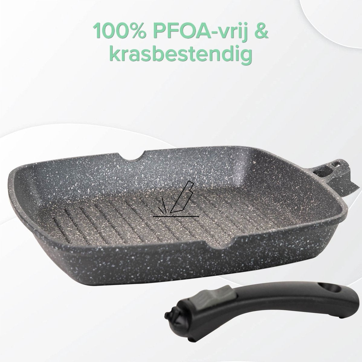 Coninx Grillpan Inductie 28cm - Steakpan Vleespan - Poêle à Grill avec Poignée Amovible - Sans PFAS - Convient à Toutes les Sources de Chaleur - Poêle, Induction - 28x28 CM - Fond Extra Épais - Cadeau de Fête des Pères