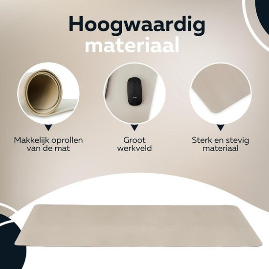 Sous main - WURK Professional Desk Pad Leatherette - Organisateur de bureau - Inclut un clip pour câble - Beige - 80x40