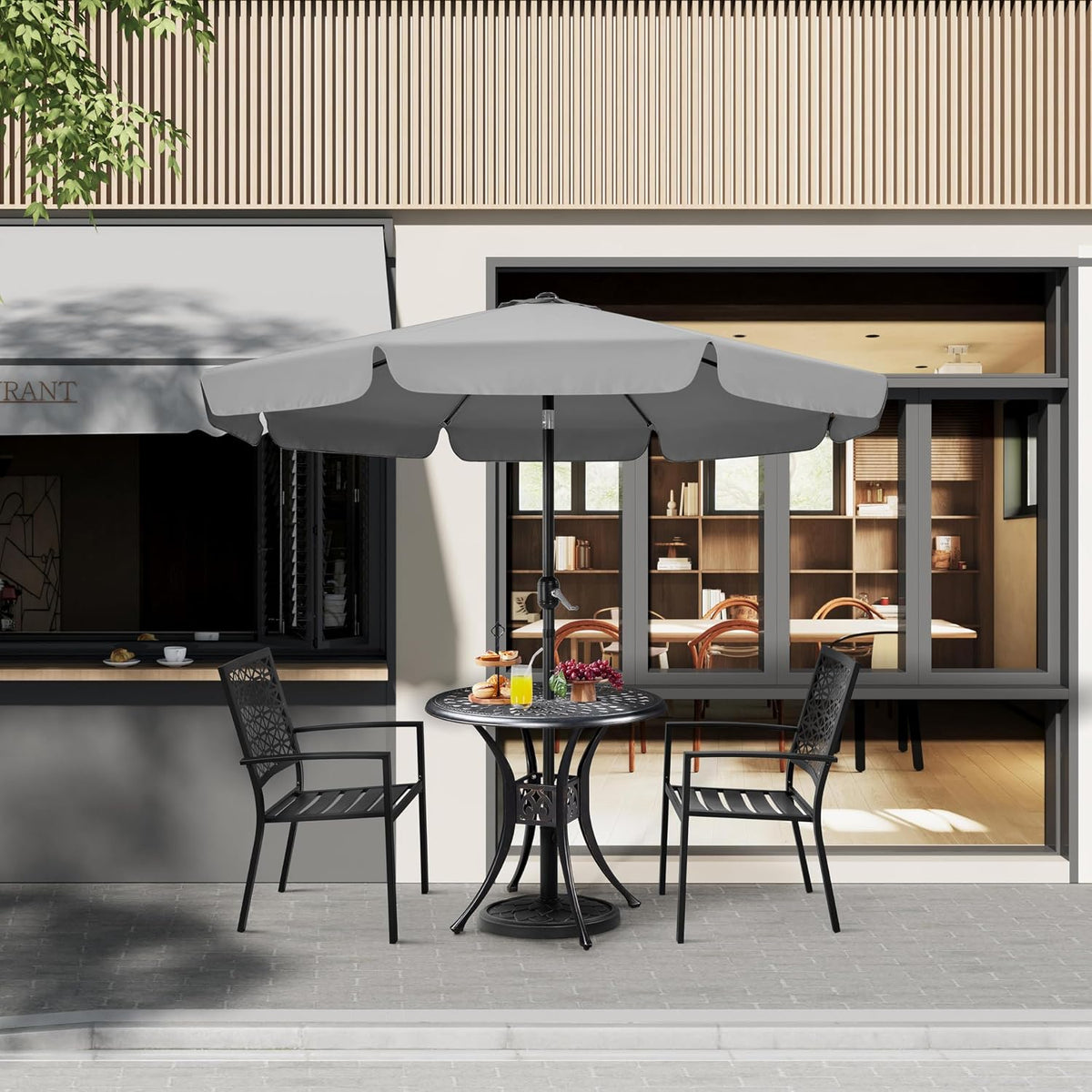 Parasol de jardin 268 cm avec fonction d'inclinaison, manivelle et 8 baleines, gris