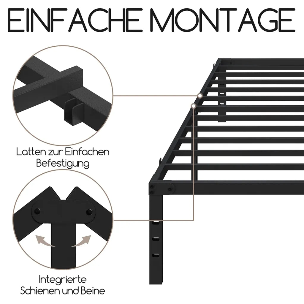 Yaheetech Cadre de lit noir - métal Lit 140 x 200 cm - 37,5 cm Espace de rangement