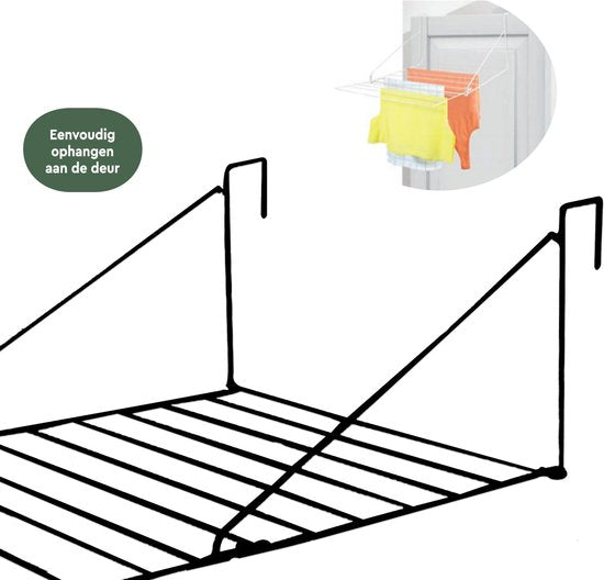 BRASQ Portoir à linge suspendu noir - 5 mètres - Portoir à linge pour porte et balcon - Portoir à linge pliable - Portoir à linge mural - Portoir à linge suspendu - 53x71x27 cm
