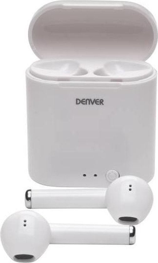 Denver Écouteurs sans Fil avec Étui de Chargement - Écouteurs sans Fil - Bluetooth - TWE36 - Blanc