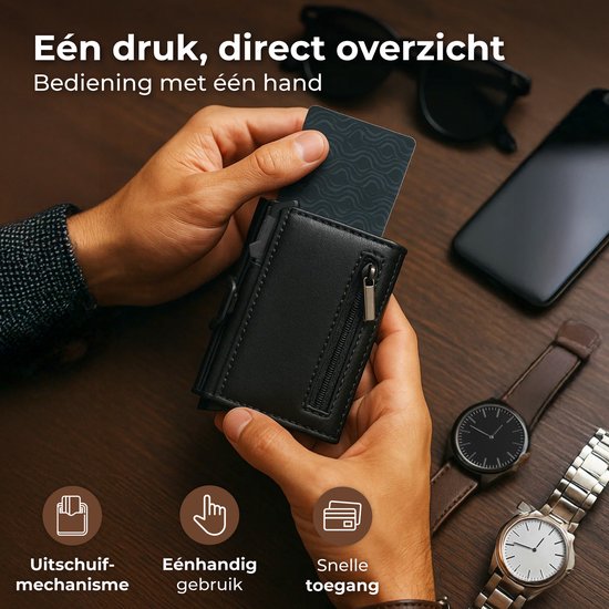 Nuvance Card Holder - Porte-cartes extensible avec protection RFID - 10 cartes - Porte-cartes hommes et femmes - Noir