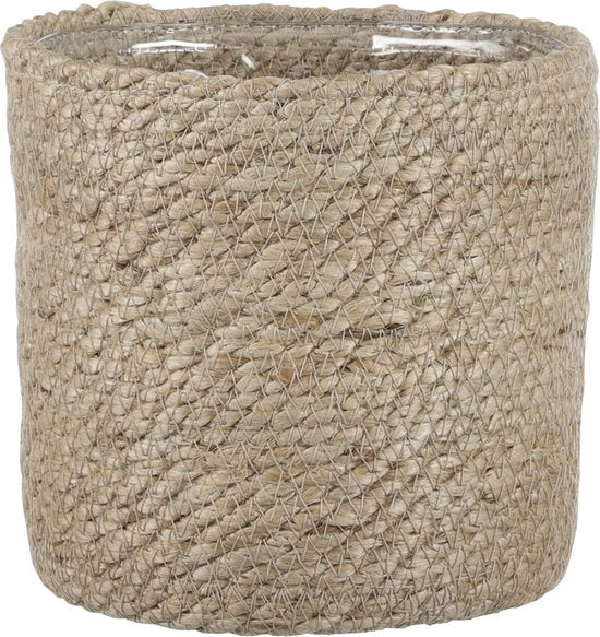 Mica Decorations Pot à plantes - rotin - marron - panier à plantes - H16 et P16 cm - panier naturel en jute/canne torsadée - intérieur plastique