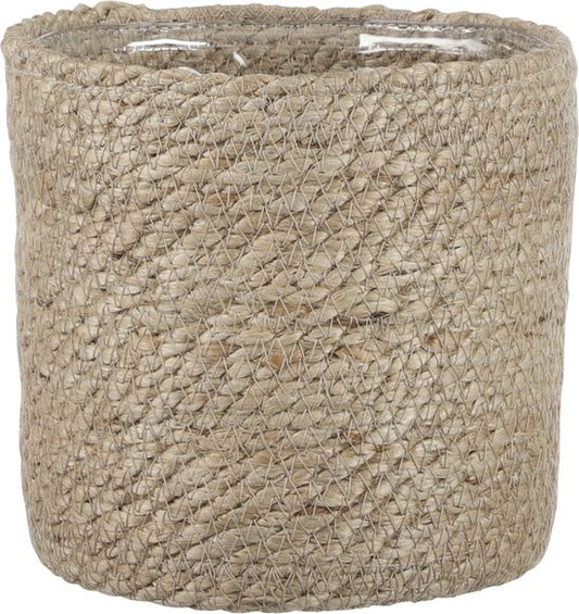 Mica Decorations Pot à plantes - rotin - marron - panier à plantes - H16 et P16 cm - panier naturel en jute/canne torsadée - intérieur plastique