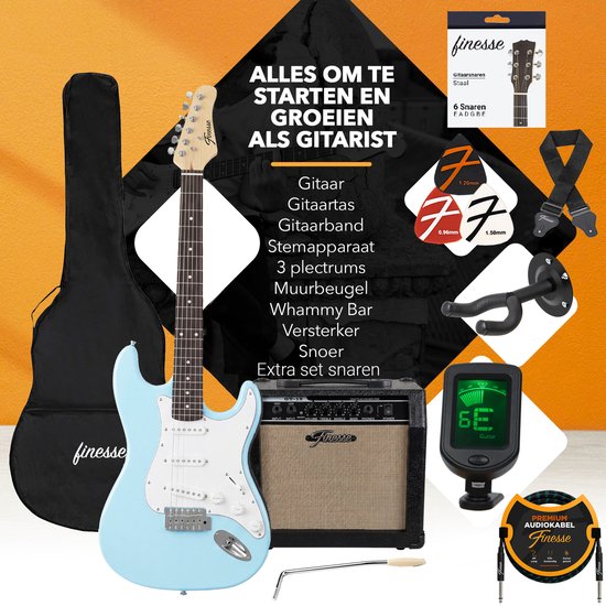 Guitare électrique Finesse avec ampli - avec cours vidéo - Guitare - Adultes - Enfants - Bleu