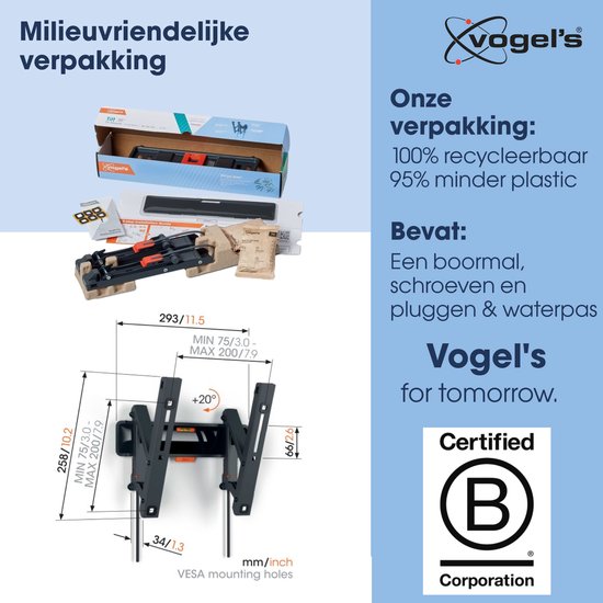 Vogel's COMFORT TVM 3215 | Support TV inclinable | 19-43 pouces | max. 15 kg | VESA 200x200