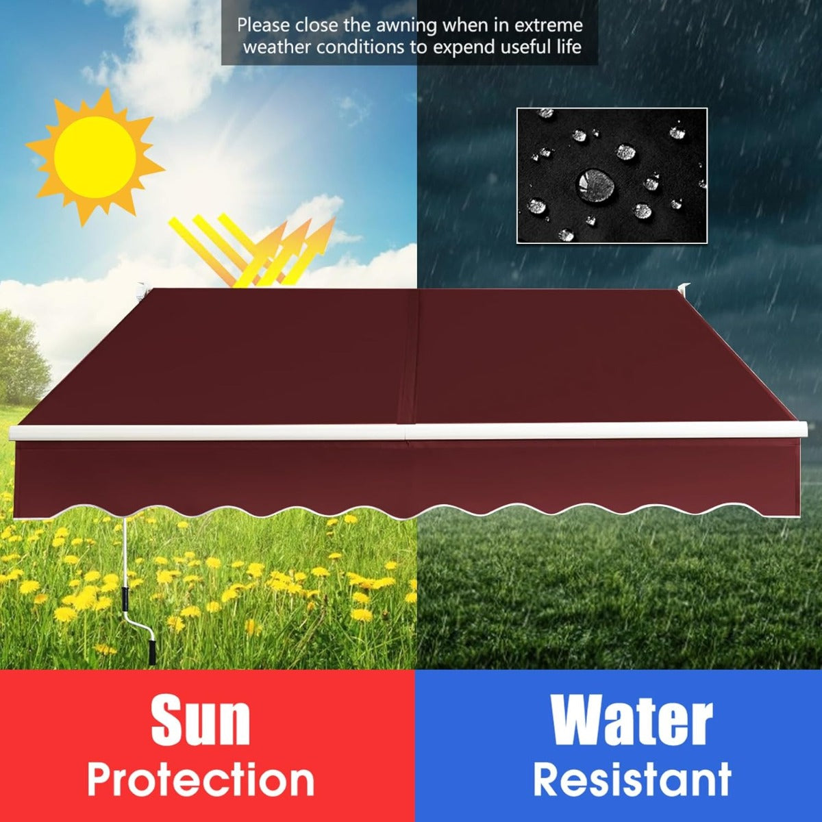 Coast 2.5 x 2 m Wine Red Drop Screen avec Manual Corbell et UV & Water-resistant Cloth