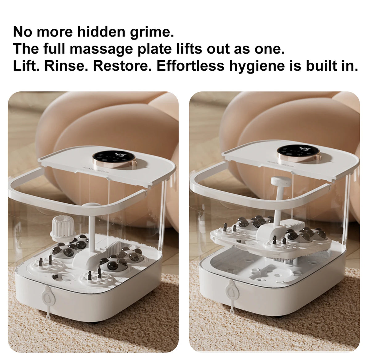 Bain de pieds électrique avec massage KASJ T6 – 4 rouleaux rotatifs, acupression des talons, chauffage de 35 à 48 °C, minuterie et vidange rapide