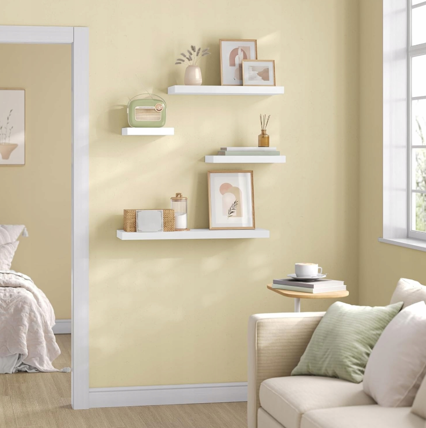 Esituro White Floating Wall Shelf MDF Gloss White 30 x 23 x 3.8 cm - Bibliothèque murale moderne