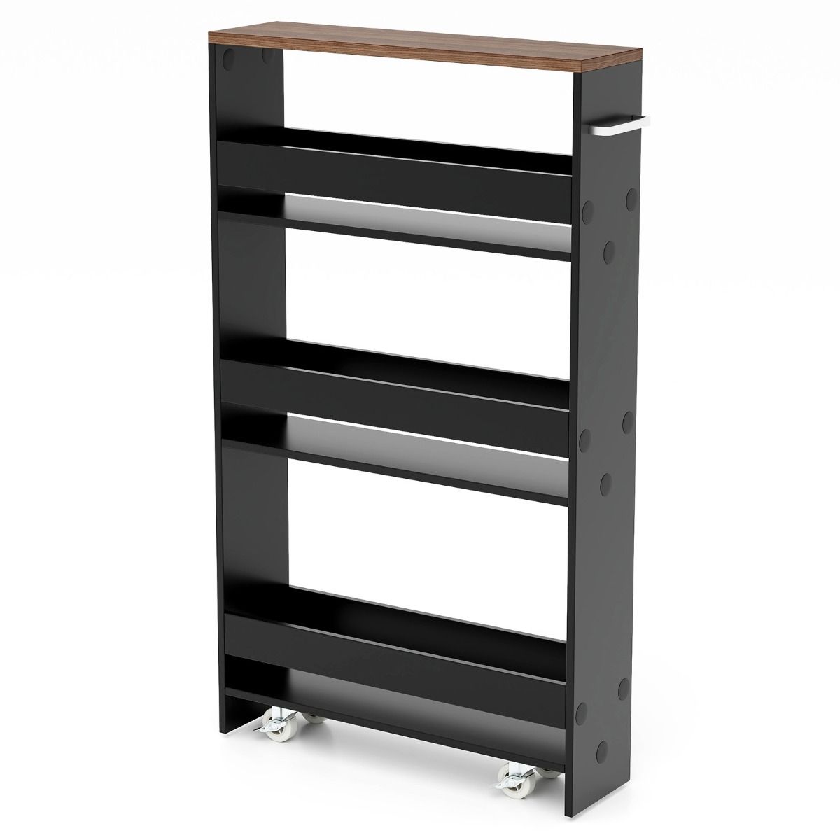 Coast Kitchen Trolley On Wheels - 4-Layer - 47.5 x 13 x 80.5 cm - Black/Nature