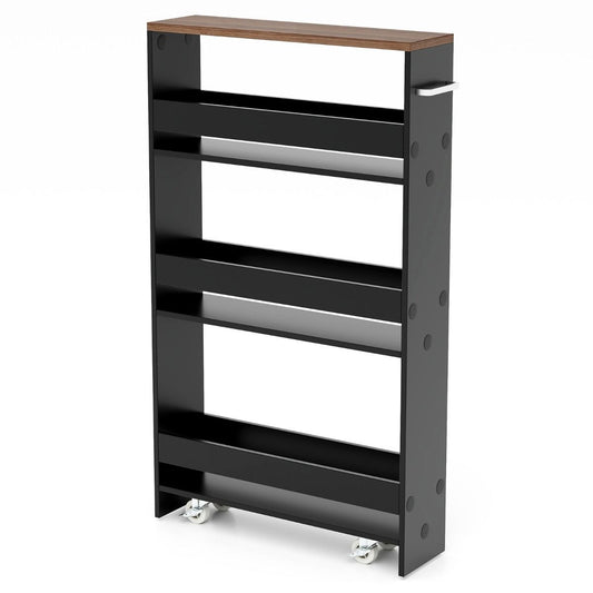 Coast Kitchen Trolley On Wheels - 4-Layer - 47.5 x 13 x 80.5 cm - Black/Nature