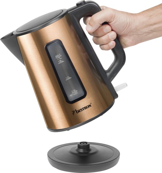 Bouilloire électrique Bestron AWK1000CO - 2 200 W - 1,7 L - Arrêt automatique - Cuivre - Garantie 5 ans