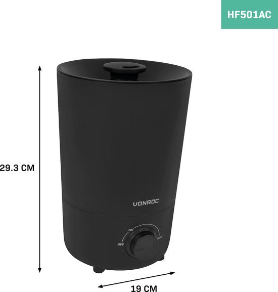 VONROC Humidificateur 2,6 litres - ultrasonique - sortie de brume 360° - noir