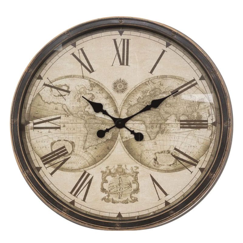 Horloge murale Atmosphera Tomy World - Beige - Style vintage - Ronde - 76 x 76 x 7,7 cm