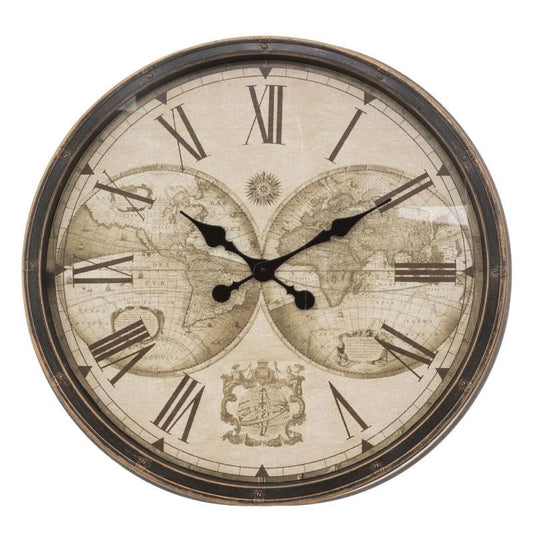 Horloge murale Atmosphera Tomy World - Beige - Style vintage - Ronde - 76 x 76 x 7,7 cm